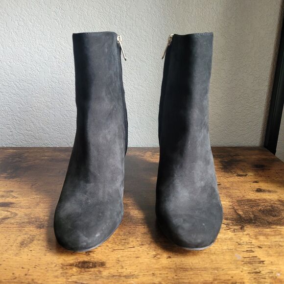 Sam Edelman Leather Upper Black Suede Zip Block Boots Womans Size 8.5 Round Toe - Picture 2 of 9